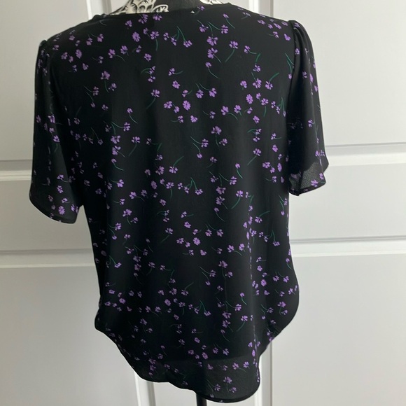 NWT Lush Black and Purple Wrap Blouse with Short Sleeves - Picture 4 of 10